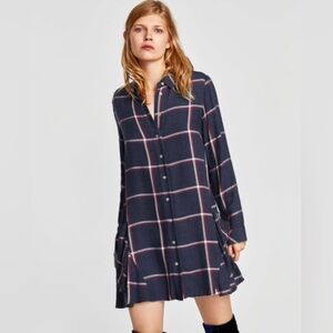 ZARA Basic Navy Blue Flannel Button Dress M